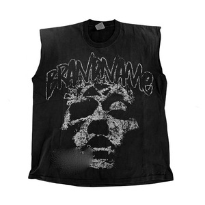 Camiseta sin Mangas Estilo Punk Personalizada para Hombre, Cuello Redondo, Diseño Gráfico Impreso en la Parte Delantera, Algodón Negro, con Logotipo - Product Image 1