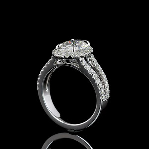 Oval Cut Lab Grown Diamond Halo <b>Split</b> Shank Engagement <b>Ring</b> in 10K 14K 18K Gold 925 935 Silver - Product Image 3