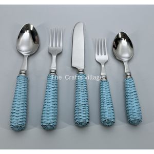Juego de Cubiertos Modernos de Acero Inoxidable con Mango Azul Tejido, Juego de Cuchara, Tenedor y Cuchillo, Cubertería Premium, Utensilios de Cocina, Vajilla - Product Image 1