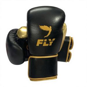 Gants de boxe professionnels - Gants d'entraînement et de sparring en cuir de qualité supérieure - Mittons de frappe Muay Thai or et noir - Product Image 1