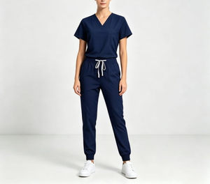 Scrubs <b>Sets</b> Unisex Solid Quick-Dry Breathable Short Sleeve V-Neck Top Tapered Work Pants Medical <b>Doctor</b> Uniform Pockets - Product Image 2