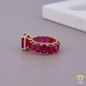 <b>Emerald</b> Cut Ruby Red Lab Grown Diamond Eternity <b>Ring</b> in 925 Sterling <b>Silver</b> Rose Gold Plated Fine Jewelry Gift - Product Image 2