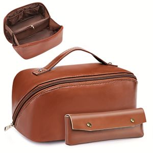 BAGMIND Lot de 2 trousses de maquillage portables en cuir grande capacité, étui de voyage pour cosmétiques Peach Loft S, solution de rangement élégante et portable - Product Image 2