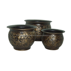 Lot de 3 jardinières rétro marron foncé en métal pur antique pour la maison, le jardin et le restaurant, accessoires pour plantes florales - Product Image 4