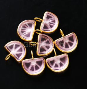 AAA Pink Amethyst Orange Fruit Carved Gemstone Pendant Sterling <b>Silver</b> Gold Vermeil <b>Charm</b> Handmade Jewelry Pendant For Necklace - Product Image 4