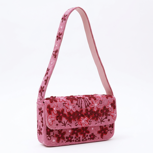 Bolso de Hombro con Cuentas de Tulipanes Hecho a Mano para Mujer, Cartera de Noche con Solapa Floral, Bolso Retro Novedoso para Debajo del Brazo - Product Image 5