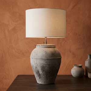 Lampe de table Baselamp 01 en céramique rustique crème, faite à la main, 30x40cm, décoration pour la maison, l'hôtel, Asie, Indonésie - Product Image 4