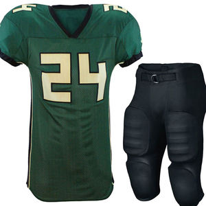 Custom Sublimation American Football Jersey Set Green V-<b>Neck</b> Short Sleeve With <b>Padded</b> Pants Men Adults Athletic Wear - Product Image 1