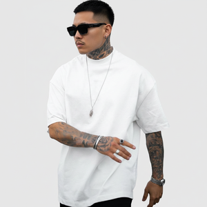 T-shirts surdimensionnés personnalisés pour hommes, à manches courtes, en coton biologique épais, respirants, écologiques, avec logo imprimé sur le col - Product Image 1