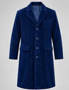 Abrigo Largo Azul para Mujer, Manga Larga, Cierre de Botones - Product Image 1