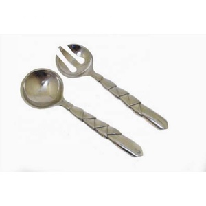 Wholesale Custom Leaf End Design Handle Silver Polished Designer Salad <b>Serving</b> <b>Spoon</b> & Fork Set for Wedding - Product Image 1