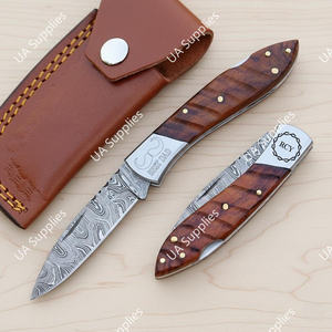 Cuchillos Plegables Exclusivos Hechos a Mano con Hoja de Damasco y Mango de Madera de Grado Industrial, Multifuncionales para Caza y Camping al Aire Libre - Product Image 5