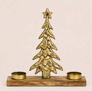 Modern Gold Aluminum Christmas <b>Tree</b> Candle Holder Solid Mango Wood Base Handcrafted Gilded Metal <b>Tabletop</b> Decoration Home Decor - Product Image 2