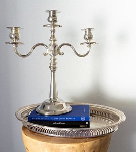 Antique Silver Candelabra Set With Five <b>Tapered</b> Beeswax <b>Candles</b> Home Decorative <b>Candle</b> Holder Collection - Product Image 5