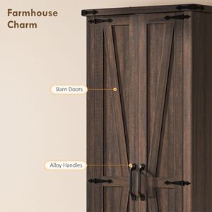 71\" Modern <b>Pantry</b> Cabinet for <b>Kitchen</b> Storage Brown Dining Room with Adjustable Shelves Barn Doors Plywood Panel Door - Product Image 6