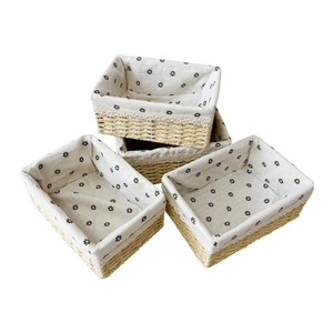 Vintage Paper Rope <b>Storage</b> <b>Baskets</b> Small <b>Rectangular</b> <b>Baskets</b> with Fabric Lining and Lace Trim for Home Bedroom Bathroom - Product Image 2