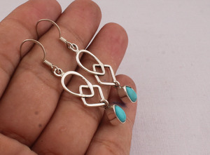 Wholesale 925 Sterling <b>Silver</b> Turquoise <b>Earrings</b> Natural Gemstone <b>Drop</b> <b>Earring</b> for Women Artisan Handmade Jewelry Supplier - Product Image 4