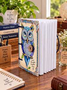 Blue Owl Mandala Leather Journal 7x5 Inch Handmade Printed Diary with Button Closure <b>Vintage</b> <b>Notebook</b> Gift - Product Image 4