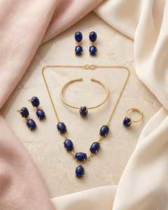 AA GEMS JEWLLERY Vintage Gold Plated Lapis Lazuli Pendant <b>Necklace</b> Set Women's Jewelry Fashion <b>Costume</b> Engagement Party Wedding - Product Image 1