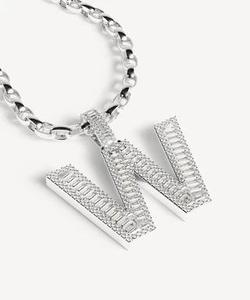 W Letter Pendant Charm Rhodium Plated Gold/<b>Silver</b> Emerald Cut Diamond Channel Setting Trendy Unisex Gift - Product Image 1