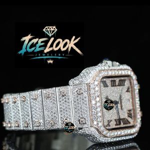 นาฬิกาข้อมือผู้ชาย ICE LOOK JEWELERY หรูหรา สแตนเลสสตีล หน้าปัดสี่เหลี่ยม ควอตซ์ 40 มม. หน้าปัดอนาล็อก คริสตัลแซฟไฟร์ สาย 20 มม. ประดับเพชรโมอิสซาไนต์ Ice Look - Product Image 2