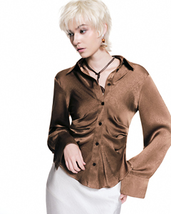 Slim Fit Satin Blouse Lace-Up Front for Unisex Regular Fit ODM-supplied Floral Pattern <b>Bell</b> Sleeves Breathable Illusion Detail L - Product Image 1