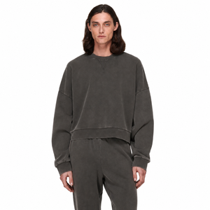 Ensemble de sweat-shirts à col rond surdimensionnés et lavés personnalisés |   Pull-over streetwear vintage premium délavé à l'acide - Product Image 1