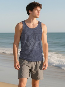 <b>Men's</b> Solid <b>Black</b> Knitted Tank Top O-Neck Sleeveless Plain Dyed Breathable Casual Gym Fitness Training Athletic Sports <b>Vest</b> - Product Image 4