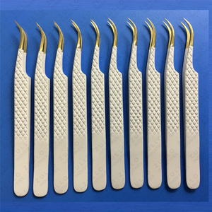 Professional 5Pcs White Eyelash Extension Tweezers Set Stainless Steel with Gold Tip Precision Lash <b>Tools</b> for Beauty Artists - Product Image 4