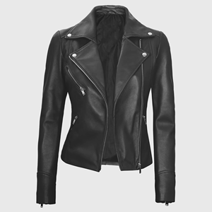 Women's Genuine Leather Moto <b>Jacket</b> Stand Collar Full Sleeve Zipper Closure Autumn Solid Color <b>Biker</b> <b>Jacket</b> - Product Image 1