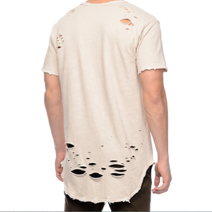 Camiseta de algodón 100% de color sólido con efecto desgastado para hombre, corte holgado, estilo vintage, informal, estilo urbano, con apariencia desgarrada, manga corta. - Product Image 2