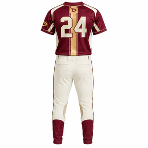 OEM Luxury Custom Men's Burgundy Softball Uniform Gold Foil Stripe Jersey Cream <b>Mesh</b> Panel <b>Pants</b> Premium Team Sportswear - Product Image 3