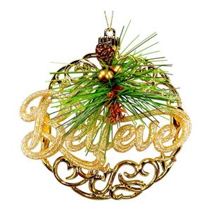 Décoration de Noël et du Nouvel An, boule en acrylique plaquée or rouge brillant avec inscription « Believe » - Product Image 4