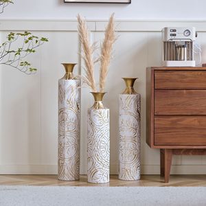 Ensemble de décoration pour la maison 3 vases en métal émaillé blanc 24in/28.7in/33.5in hauteur décor de sol élégant - Product Image 6