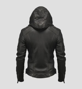 Blouson de motard en cuir grande taille pour homme 2025, avec capuche amovible, doublure matelassée, coutures surpiqûres, imperméable pour l'extérieur en hiver - Product Image 2