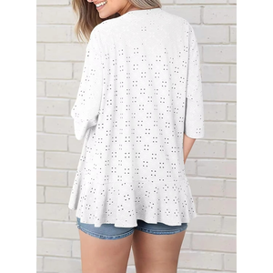 Kimono Cardigan Ouvert pour Femme, Léger et Respirant en Coton à Motifs Brodés, Idéal pour la Plage en Été, Couleurs Personnalisables Disponibles - Product Image 2