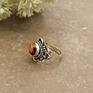Handcrafted Brass 925 <b>Silver</b> Plated Tiger's Eye Bezel <b>Set</b> Antique Oxidized Boho Statement <b>Ring</b> Daily Wear for Women & Men - Product Image 2
