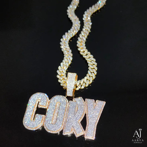 Collar AARVA JEWELS con Colgante de Letra en Moissanita Chapado en Oro, Estilo Hiphop, para Hombre, Certificado IGI, para Uso Diario - Product Image 1