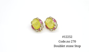 Boucles d'oreilles ovales 12252 avec pierres doubles, pierres précieuses colorées, clips d'oreilles en zircon cubique, bijoux floraux pour femmes, à porter en soirée - Product Image 2