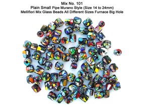 Perles en verre Millefiori de style Murano, faites à la main en Inde, de qualité supérieure, en forme de tuyau à grand trou, assortiment pour la fabrication de bijoux, vente en gros - Product Image 2