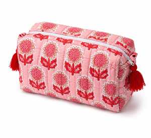 กระเป๋าเครื่องสำอางผ้าฝ้ายกันน้ำรักษ์โลกจาก Veer Handicrafts พร้อมซิปปิด หูหิ้วนุ่ม ขนาดกลาง เหมาะสำหรับการเดินทาง ตกแต่งพู่ห้อย - Product Image 1
