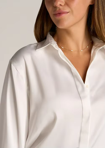 Elegante Blusa Blanca de Verano para Mujer, de Seda/Algodón, Sin Tejer, Manga Larga, con Cuello Camisero, para Oficina y Uso Casual - Product Image 4