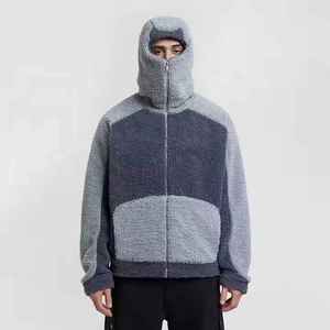 Sudadera con capucha de invierno personalizada, cálida, de sherpa, estilo ninja, de forro polar grueso y esponjoso, con bloques de color y bordado, de peso pesado, con cremallera de media cara y diseño de máscara. - Product Image 4