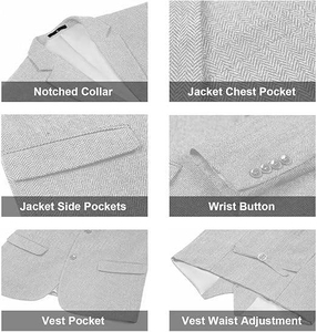 Traje de 3 Piezas para Hombre, Color Gris Claro, Estilo Británico, Ropa Formal de Negocios, Cuello de Solapa, Antiarrugas, Poliéster - Product Image 3