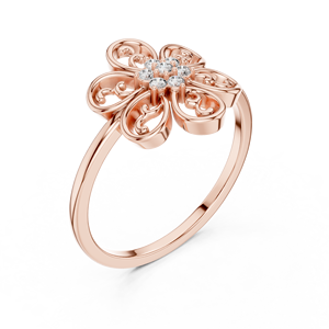 Bague en or rose à motif floral avec diamant de laboratoire |   Bague de promesse à fleurs d'inspiration vintage pour femme, cadeau d'anniversaire - Product Image 1