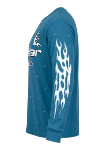 Manufacture Custom Teal Blue Long Sleeve T <b>Shirt</b> <b>Flame</b> Sleeve Graphic Print Heavyweight Cotton Mens Streetwear Hip Hop Oversized - Product Image 5