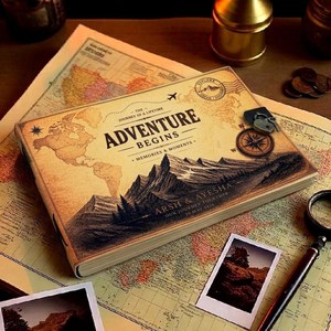 Livre personnalisé en cuir « L'aventure commence » – Album photo et carnet de souvenirs sur mesure pour voyages, mariages, écriture et scrapbooking – Cadeau pour couples - Product Image 5
