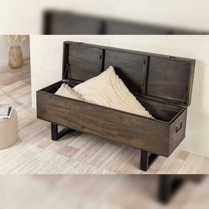Banco de Jardín Estilo Moderno Vandana, 115 cm, Madera de Mango Marrón, Metal Negro - Product Image 3