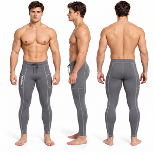 <b>Mens</b> <b>Compression</b> <b>Leggings</b> Breathable Workout Tights Drawstring Waist Base Layer Gym Pants Custom Logo Print Slim Fitness <b>Legging</b> - Product Image 5