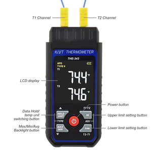 Dual Channel Thermocouple Thermometer K/J/T Probes Temperature Measurement Wired & Stainless Steel Probe - Product Image 4